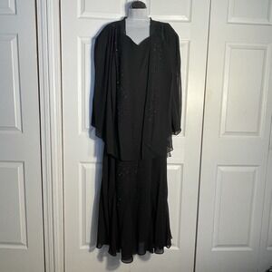 Vintage R&M Richards Formal Dress Women 28W Black Beaded 2 Piece Flowy 90s Fairy